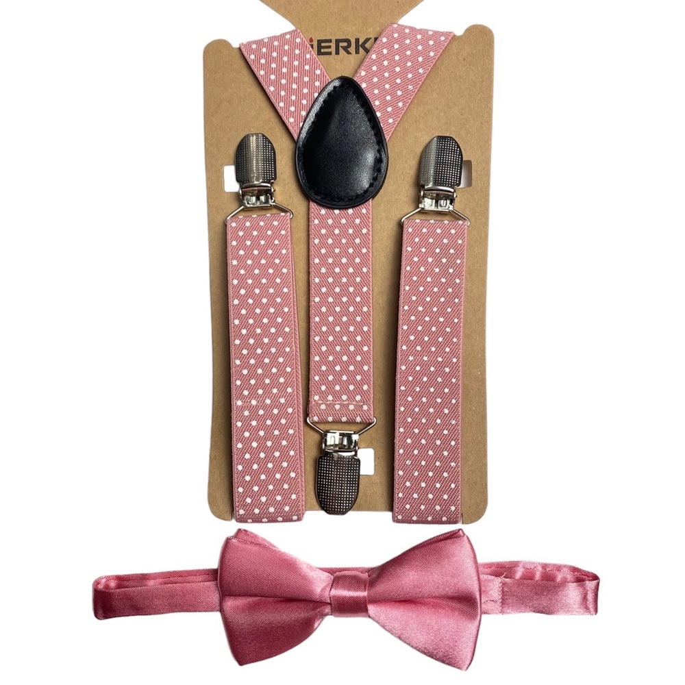 Mauve Dusty Rose Pink Suspenders And Bow Tie Set
